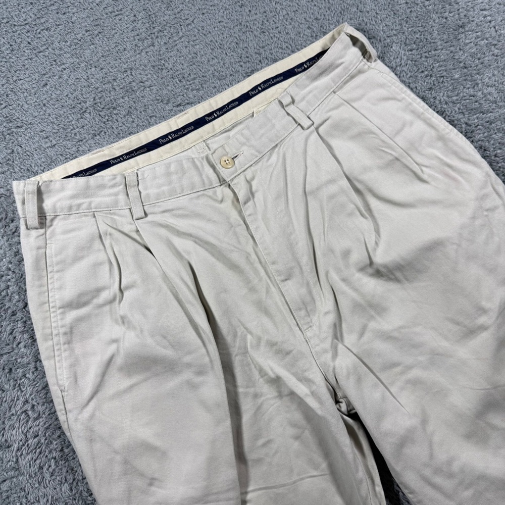 VTG Polo Ralph Lauren Chino Pants Mens 35x32 Beige Double Pleated Made in USA